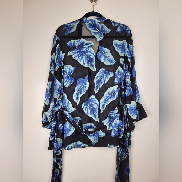 Alice + Olivia Rosario Tie Waist Blue Kimono Silk Blend Top Size Small - Picture 9 of 16